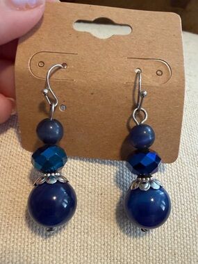 Blue Beaded Drop Earrings